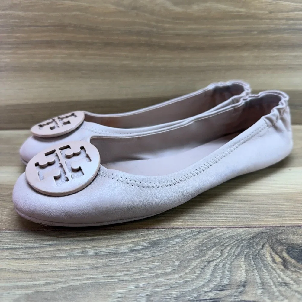 Tory Burch Minnie Flats Womens 7.5 M Light Pink Leather Travel Everyday Office